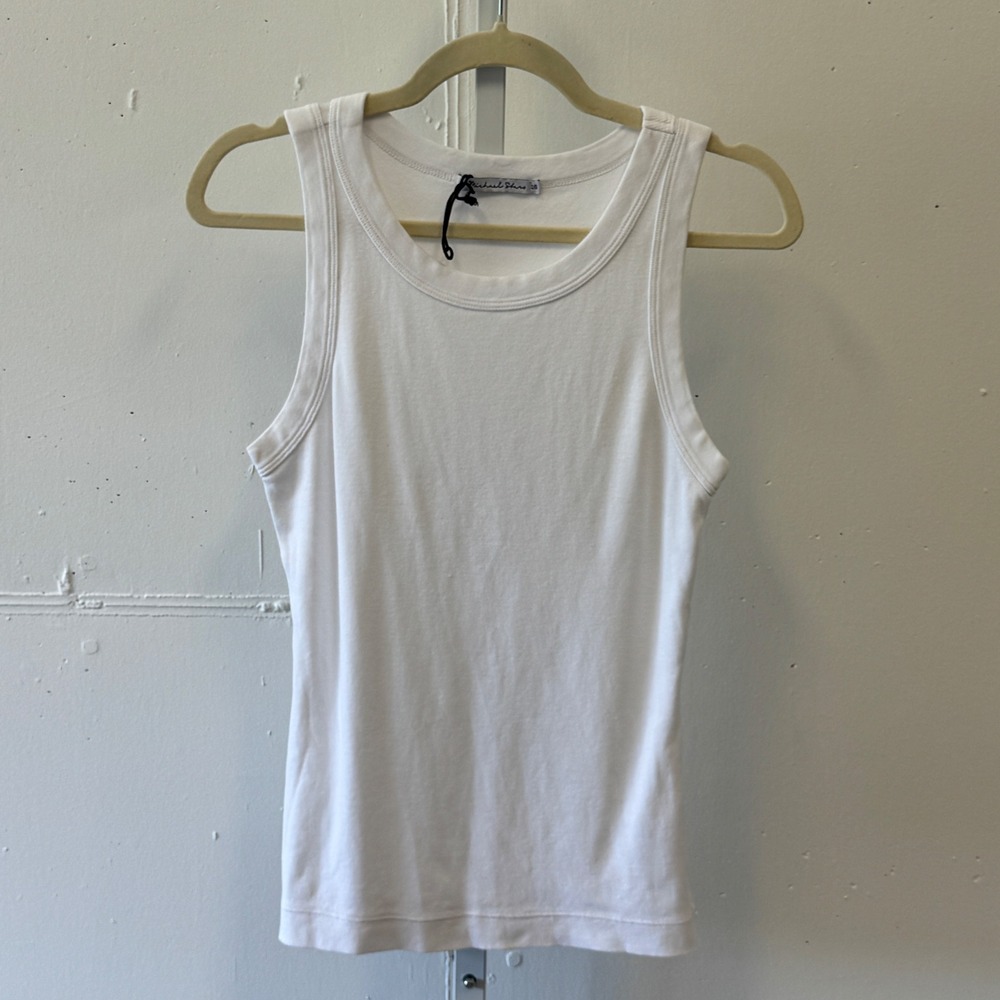 Michael Stars White Cotton Tank Top Scoop Neck Sleeveless Casual Minimalist